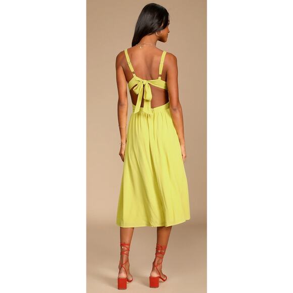 Lulus New! Green Tie-Back Midi Dress Pockets Sleeveless Vacay Beach Bohemian M - Picture 2 of 8